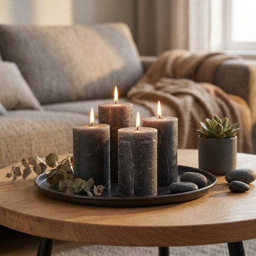 Jednofarebné sviečky antracitové stĺpové sviečky 60×80mm 4ks | Floristik24.sk