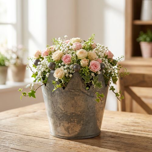Deco korunka starožitný vzhľad šedá kovová dekorácia na stôl Ø12,5cm V12cm | Floristik24.sk