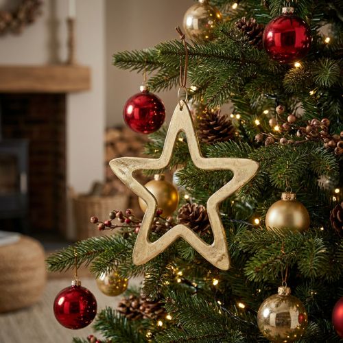 Vianočný prívesok, dekorácia hviezda na advent, deco hviezda zlatá 14×14cm | Floristik24.sk