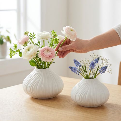 Váza na kvety keramická cibuľa tvar biela Ø13cm V13,5cm 2ks | Floristik24.sk