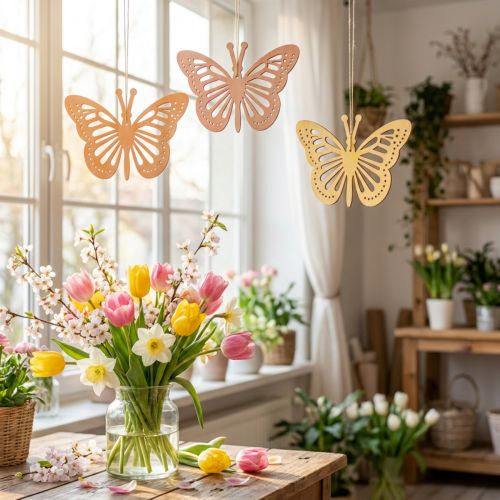 Ozdobné motýle Vešiak na dekorácie oranžový/ružový/žltý 12cm 12 ks | Floristik24.sk