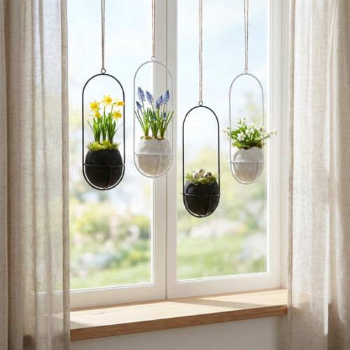 Veľkonočná dekorácia na zavesenie, škrupina na sadenie, jarná dekorácia čierno/biela V24cm 4 ks | Floristik24.sk