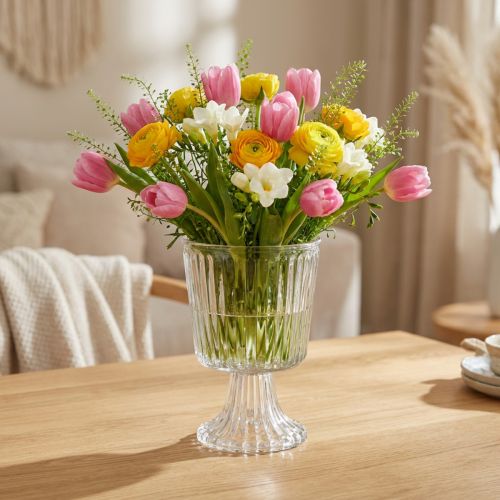 Sklenená váza s nôžkou ozdobný ryhovaný pohár Ø13cm V19cm | Floristik24.sk