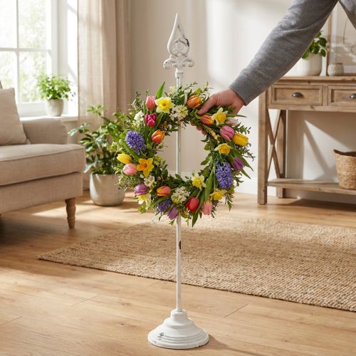 Stojan na veniec v štýle shabby chic, biely, 1 háčik, V76 cm | Floristik24.sk