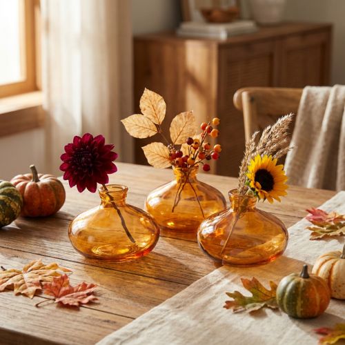 Mini sklenené vázy, cibuľovité, ploché, oranžové, Ø9 cm, 6 kusov | Floristik24.sk