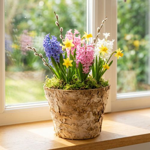 Okrúhly kvetináč, prírodná dekorácia, kôra, brezový kvetináč, Ø12cm V10cm, 5 kusov | Floristik24.sk