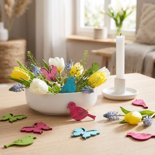 Bodová dekorácia drevený vtáčik motýľ rôzne farby 2cm | Floristik24.sk