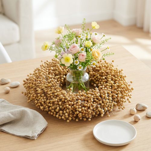 Boho ozdobný veniec, ľanový ozdobný veniec, prírodný veniec, suchý, Ø28cm | Floristik24.sk