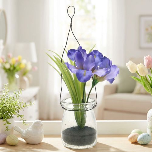 Iris fialový v pohári na zavesenie V21,5cm | Floristik24.sk