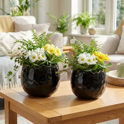 Kvetináč Keramický kvetináč Egg Black Čierny Ø12cm 2ks | Floristik24.sk