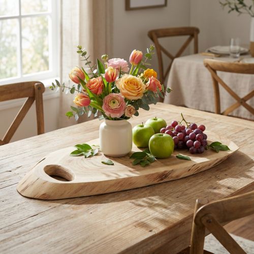 Drevený podnos z akáciového dreva s živým okrajom, D36–45 cm Š15–21 cm | Floristik24.sk