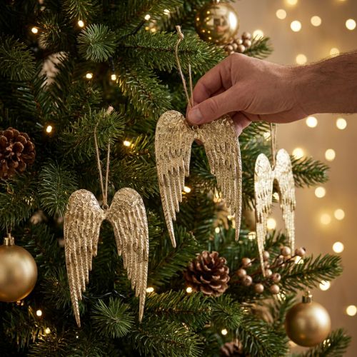 Angel Wings Dekoračný prívesok Vianočný zlatý 14,5×9cm 4 ks | Floristik24.sk