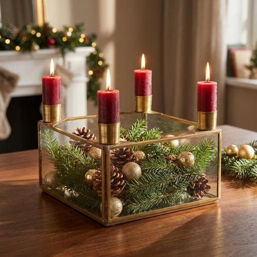 Svietnik Adventné zrkadlo na výplň zlato 15×15×10,5cm | Floristik24.sk