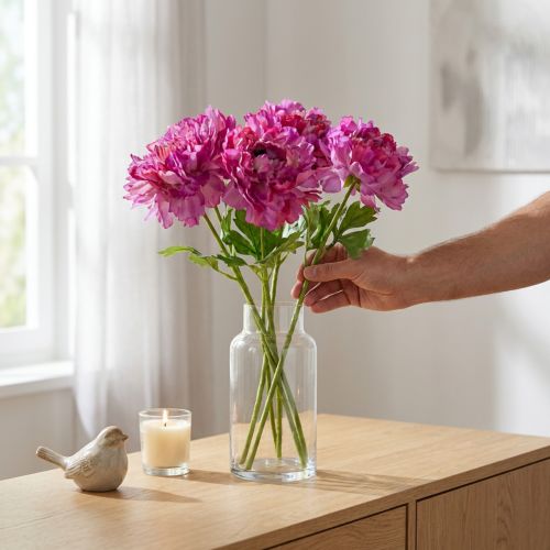 Článok Umelý kvet ranunculus, detailná replika do obývačky a kancelárie, 55 cm, 6 kusov