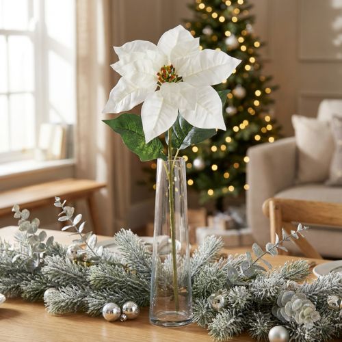 Poinsettia umelý kvet biely 67cm | Floristik24.sk