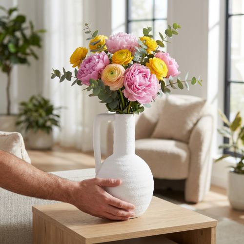 Dekoratívna váza biela váza na kvety s keramickým uchom V26cm | Floristik24.sk
