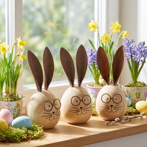 Dekoratívna figúrka králika v tvare vajíčka s postavičkou na jar a sezónne dekorácie, 14 cm, 3 kusy | Floristik24.sk
