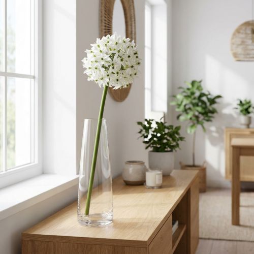 Dekoračný kvet allium, umelý guľatý pór, okrasný pór biely Ø20cm L72cm | Floristik24.sk