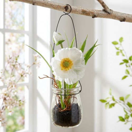 Mak v dóze na zavesenie Biely V22cm | Floristik24.sk