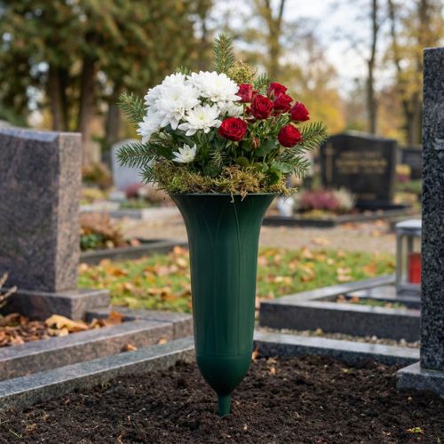 Vázy na hrob Plastová dekorácia na hrob tmavozelená V31cm 5ks | Floristik24.sk
