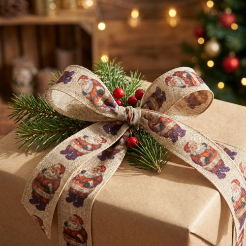 Článok Vianočná stuha rustikálna stuha Santa Claus 25mm 15m