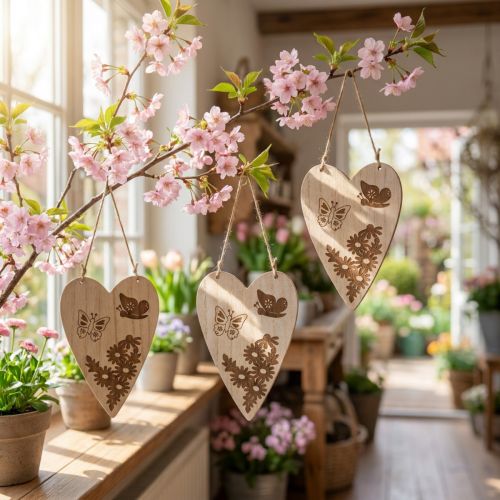 Deko vešiak drevo deko srdce motýľ deko 13,5x20cm 6ks | Floristik24.sk