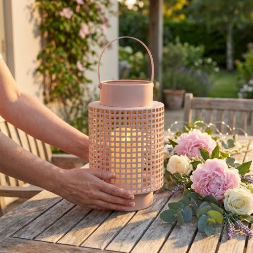 Ozdobný lampáš ružový kovový lampáš s rúčkou Ø18cm V29cm | Floristik24.sk