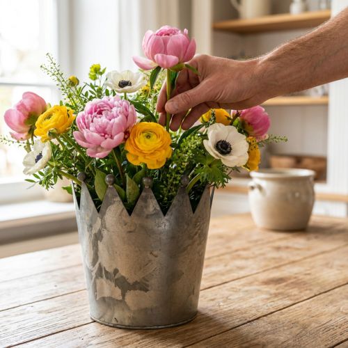 Deko korunka starožitný vzhľad šedá kovová dekorácia Ø17,5cm V17,5cm | Floristik24.sk