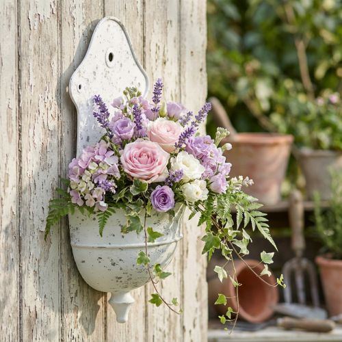Nástenná miska Shabby Chic Kovová polguľatá biela 24cm×10cm×47cm | Floristik24.sk
