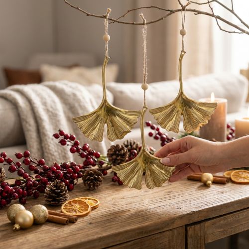 Prívesok z listov ginka, adventná dekorácia, kovová dekorácia na jeseň Golden L12cm 12 ks | Floristik24.sk