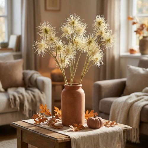 Xanthium umelý kvet krémová jesenná dekorácia 6 kvetov 80cm 3ks | Floristik24.sk