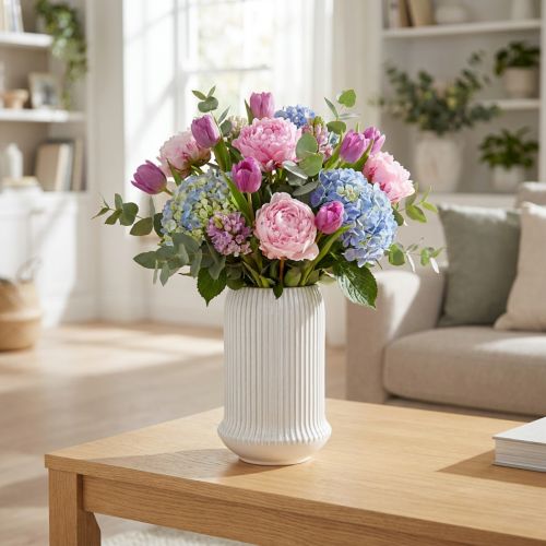 Keramická váza s drážkami Biela keramická váza Ø13cm V20cm | Floristik24.sk