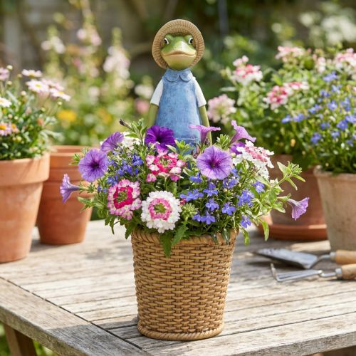 Deko kvetináč Žaba polyresinová stolová dekorácia letná V31,5cm | Floristik24.sk