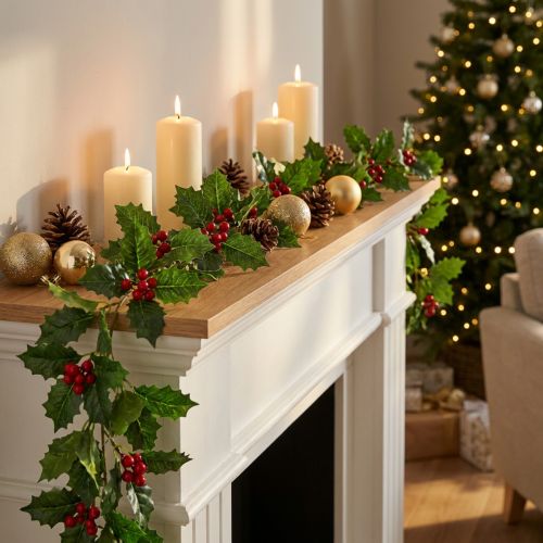 Vianočná girlanda umelá cezmína Ilex girlanda 160cm | Floristik24.sk