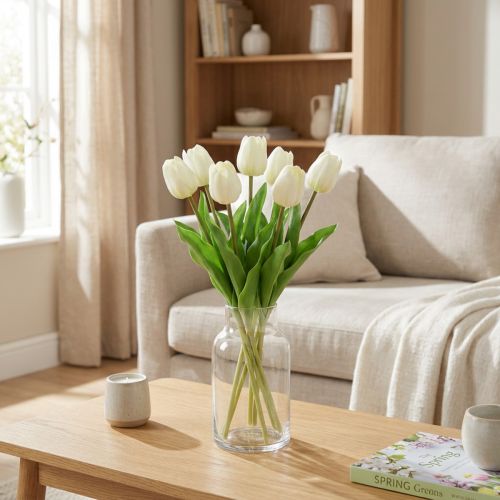 Umelé tulipány White Cream Real Touch 38cm 7 ks | Floristik24.sk