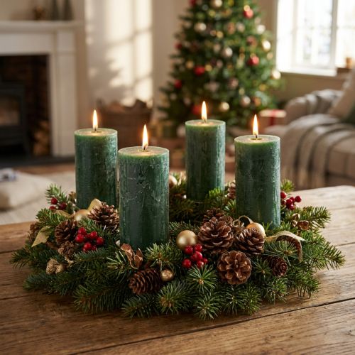 Jednofarebné stĺpové sviečky, tmavozelené, 60 × 110 mm, sada 4 kusov, rustikálna dekorácia, adventné sviečky, dlhá doba horenia | Floristik24.sk