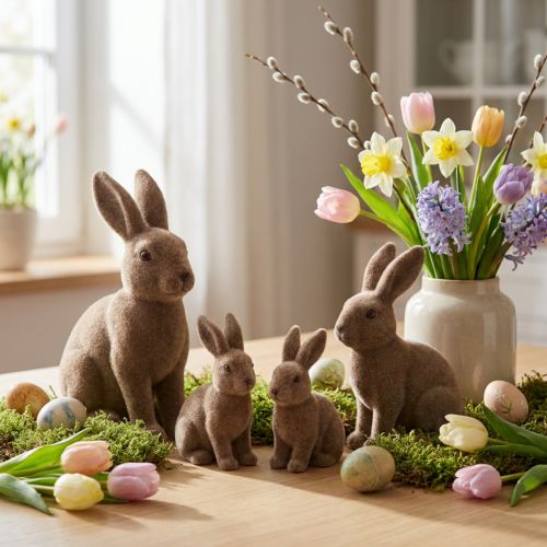 Králik flockovaný hnedý 11cm, 13,5cm 6 ks | Floristik24.sk