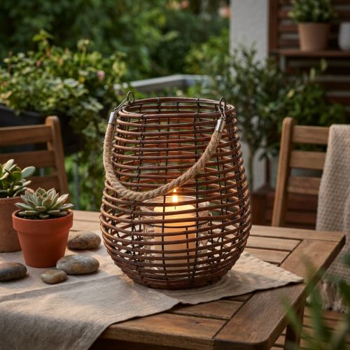 Dekoračný lampáš, dekorácia na sviečku s rúčkou, lampáš v košíku Ø23cm V27cm | Floristik24.sk