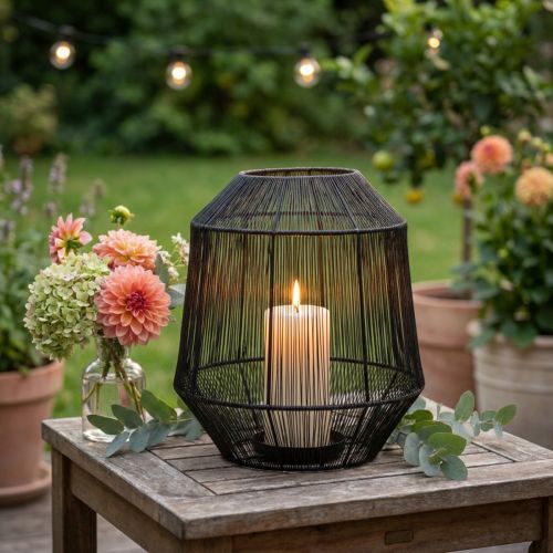 Čierny svietnik, dekoratívny lampáš, drôtený košík, Ø24cm, V28cm | Floristik24.sk