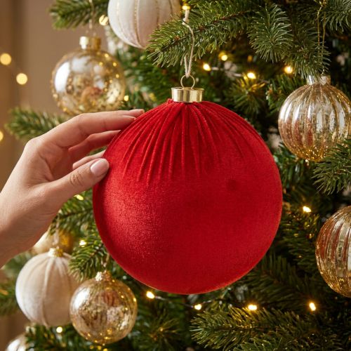 Článok Veľká červená vianočná guľa na zavesenie, 15 cm, 3 kusy