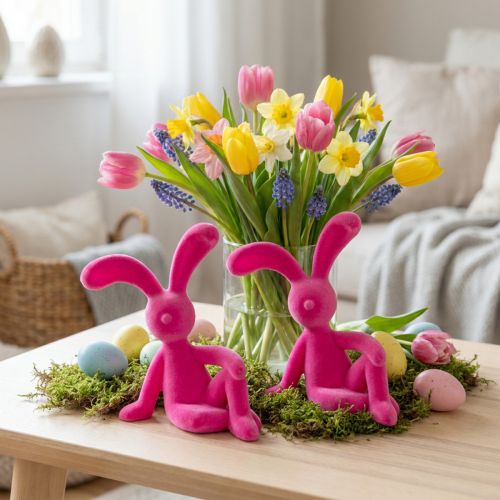 Dekoratívny sediaci králik ako jarná dekorácia do obývačky alebo kancelárie, 22 cm, 2 kusy | Floristik24.sk