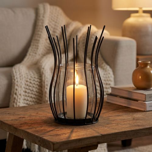 Lampáš sklenený kovový ozdobný čierny pohár Ø17cm V27cm | Floristik24.sk