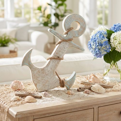 Kotva Deco Wood Maritime Deco White Blue 24,5cmx14,5cm | Floristik24.sk