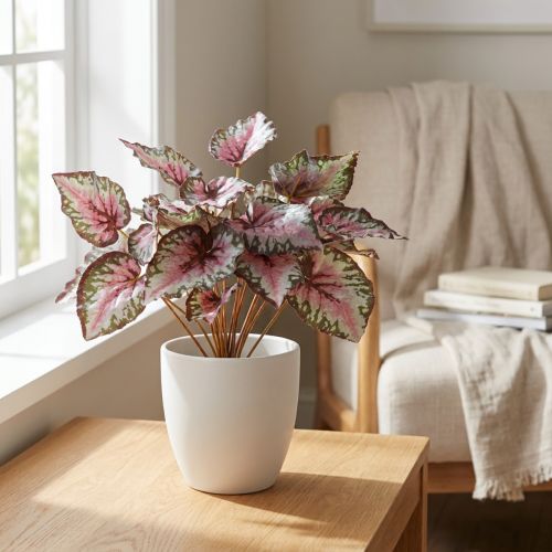 Umelý krík begónie zelený, fialový 34cm | Floristik24.sk