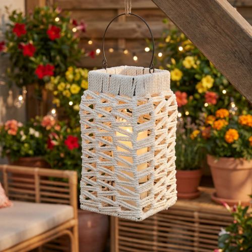 Závesný lampión, letná dekorácia, makramé V35,5 cm Š19 cm | Floristik24.sk