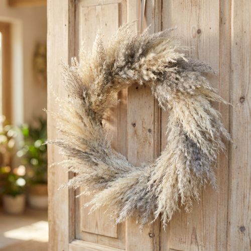 Veniec zo sušenej pampasovej trávy, Boho veniec na dvere, Prírodné sušené kvety Ø31cm, Nástenný veniec | Floristik24.sk