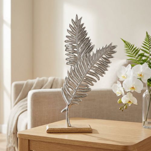 Stolová dekorácia kovová dekorácia papraď strieborné drevo V54cm Š37cm | Floristik24.sk