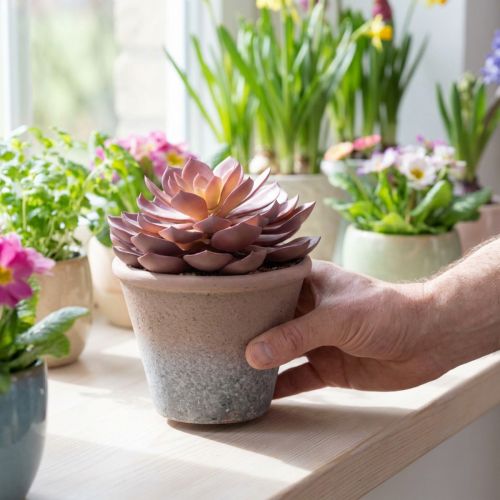 Článok Šťavnatá rastlina v kvetináči Echeveria umelá červená vintage Ø15cm V16cm