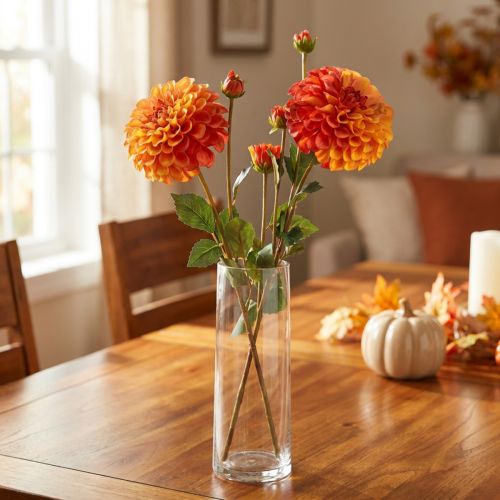 Umelá Dahlia Dekoratívne kvety Oranžová Červená Ø10 L80cm 2ks | Floristik24.sk