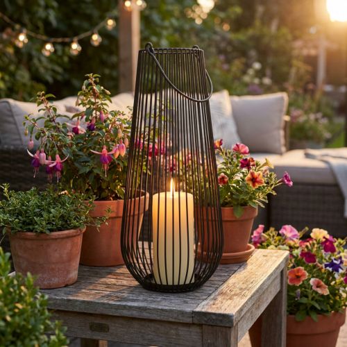 Svietnik čierny dekoračný lampáš s rúčkou Ø22cm V52cm | Floristik24.sk